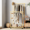 Rolling Bamboo Clothes Rail Garment Rack Long Dress Hanging Rod Side Pant Holder