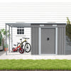 4/5/6/8/10FT Steel Garden Storage Shed Tool House with Side Canopy & 2 Air Vents