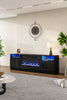 70" Black TV Stand Modern High Gloss & Electric Fireplace Unit Cabinet LED Light