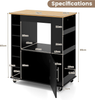 Kitchen Island on Wheels Storage Trolley Cart Cabinet Shelves Wine Racks Bamboo