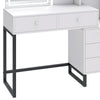 Dressing Table with Cabinet, LED Light, USB Ports, 5 Drawers, for Bedroom