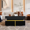 Modern High Gloss Black Side Coffee Table with 2 Storage Drawers for Living Room