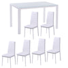 Modern White Glass Dining Table with 6 Faux Leather Chairs Living Room Kitchen