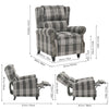 Recliner, Chair Black & Grey Check Linen Armchair w/Adjustable Footrest - Lounge