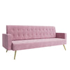 Modern Luxury Velvet Sofa Bed Pink 3 Seater Nonwoven Contrast Gold Metal Legs