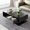 Modern LED Coffee Table Black Wooden Glass Drawer Storage Living Room Furniture