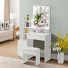4 Drawers White Dressing Table Set Makeup Desk with Mirror Stool Shelf Storage