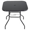 Black Garden Table 80cm Square Patio Bistro Glass Top Dining Table &Parasol Hole