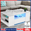 LED Coffee Table With Storage 2 Drawers Modern Living Room Furniture Wooden