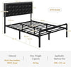 4FT6 Double Bed Frame Metal Platform Bed with Faux Leather Adjustable Headboard