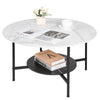 2 Tier Large Round Coffee Table White Sleek Marble Side Table Matt Black Frame