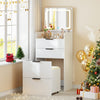 3 in 1 White Vanity Desk with Plip Top Mirror, Makeup Vanity Set with LED Lights