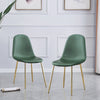 2x Green PU Leather Dining Chairs Golden Legs&Round Clear Glass Dining Table Set