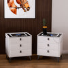 LED Bedside Table with 3 Drawers Wireless Charging Side Cabinet Nightstand White