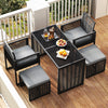5 Pieces Patio Dining Set with Ottomans-Gray