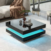 Coffee Table Black, Rotating Top & USB Powered App-Controlled LED, 70x70x36cm