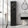 Tall Bathroom Storage Cabinet Floor Cabinet with Glass Door and Drawer Black