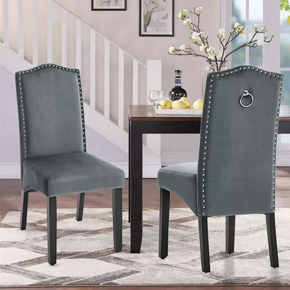 2/4Pcs Upholstered Dining Chair High Back Padded Seat with Door Knocker Kitchen