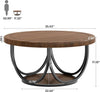 35.4" Round Coffee Table with 2 Tiers, Industrial Center Table for Living Room