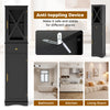 Tall Bathroom Storage Cabinet Floor Cabinet with Glass Door and Drawer Black