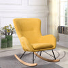 Solid Wood Rocking Chair Upholstered Linen/Velvet Fabric High Back Lounge Seat