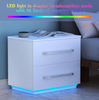LED Nightstand With Charging Station and 2 Drawers - High Gloss Bedside Table