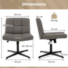 PU Leather Upholstered Armless Cross Legged Office Desk Chair No Wheels(Grey)