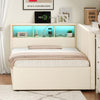 Day Bed 3ft Upholstered Single Bed Frame with Storage Drawers & LED Lights Beige