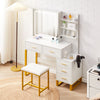 White Dressing Table With LED Lights Sliding Mirror & Stool Vanity Makeup Table