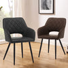 2 Pcs Dining Chairs Faux Leather Diamond Cushion Seat With Hole Brown Grey