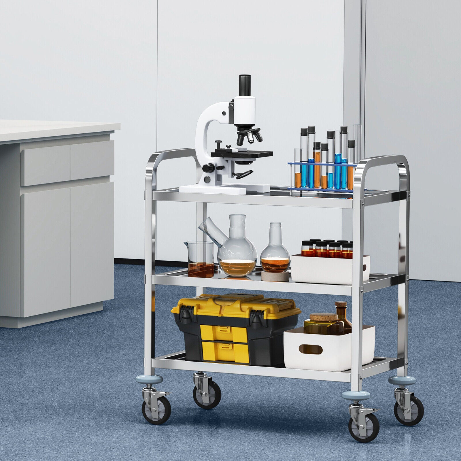 Trolley For Lab 3 Tier Stainless Steel Cart Mobile Lab Medical Storage Trolley 400 lbs ...