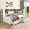 White Single Bed with Trundle Bed Storage Drawers Dust-proof Cabinet Shelves