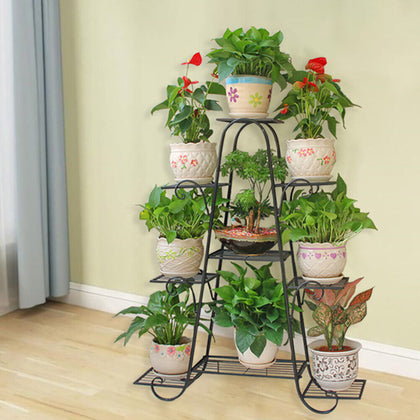 9 Pot Metal Plant Stand Home Outdoor Garden Flower Pot Shelf Display Rack
