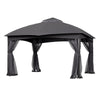 4x3.25m Metal Gazebo Garden Pavilion Canopy with 2-Tier Roof and Tulle Netting