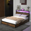 Double Size Bed Frame Metal Platform Bed w/4 Storage Drawers & Storage Headboard