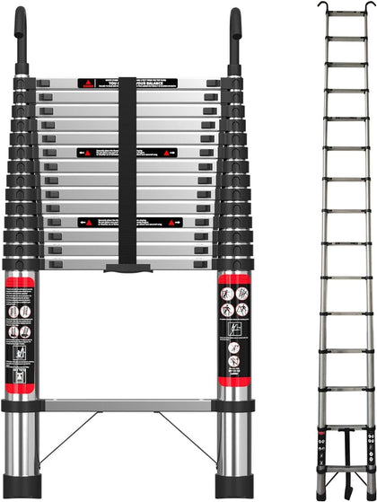 16.4FT 5M Telescoping Ladder Portable Compact Ladder with Hooks Multi Purpose uk