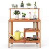 Garden Potting Bench Table with Storage & Teak Oil Finish-Natural