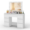 White Dressing Table Wood Makeup Desk with Hollywood LED Mirror 7 Drawer Bedroom