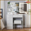 White Dressing Table with LED Lights Mirror Vanity Make up Desk Stool Set Drawer