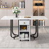 Space-saving Folding Dining Table Drop Leaf Table with Drawer Black Legs