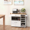 Drop Leaf Kitchen Island Cart Storage Cart on Wheels-Black-White