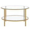 Double Layer Round Living Room Coffee Table Glass Top Side Desk Furniture Gold