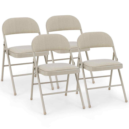 4-Piece Fabric Folding Chairs Simple Camp Stool with Backrest-Beige