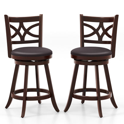 2Pcs Bar Stools Swivel Counter Height Bar Pub Stools Set w/Cushioned Seat 24