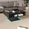 Square Coffee Table with LED Lights Cocktail Sofa Table for Living Room Black