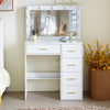 White Dressing Table Makeup Vanity Desk Set With LED Lighted Mirror, 5 Drawers