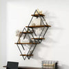Floating Wall Mounted Display Shelf 3 Tiered Wooden Shelves Black Frame Shelving