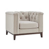 Dusk Chesterfield Stone Matte Velvet & Ash Wood Quilted Armchair RRP £271
