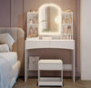Dressing Table LED Vanity Table Stool White Makeup Desk with Mirror and Drawers