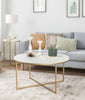 Industrial Round Coffee Table White Marble Effect End Table Modern Center Table